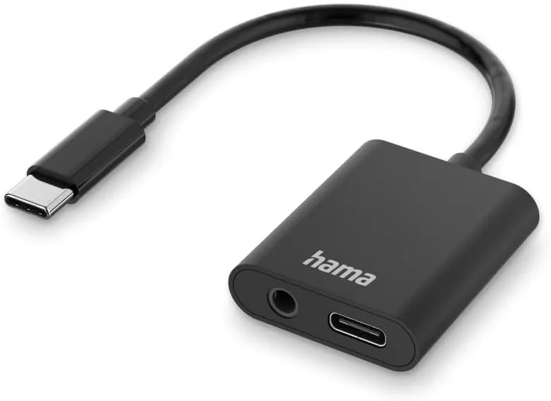 Hama Audio Adapter, 2 in 1, USB-C Plug - 3.5 mm Jack/USB-C Socket, Audio + Cha