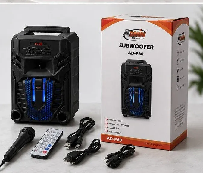 AD-P60 Portable Multimedia Speaker, Bluetooth, USB, TF Card, FM Radio, Microphone Input, Colorful LED Light, 8W