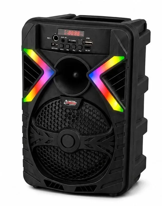 AD-P61 Portable Multimedia Speaker, Bluetooth, USB, TF Card, FM Radio, Microphone Input, RGB LED Lights, 8W