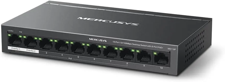 Mercusys MS110GMP 10-Port Gigabit Desktop Switch with 8-Port PoE+