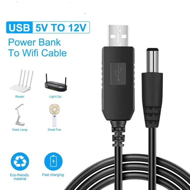 DC 5V to 12V USB Cable WiFi to Powerbank Connector Boost Converter Step-up Cord for Wifi Router